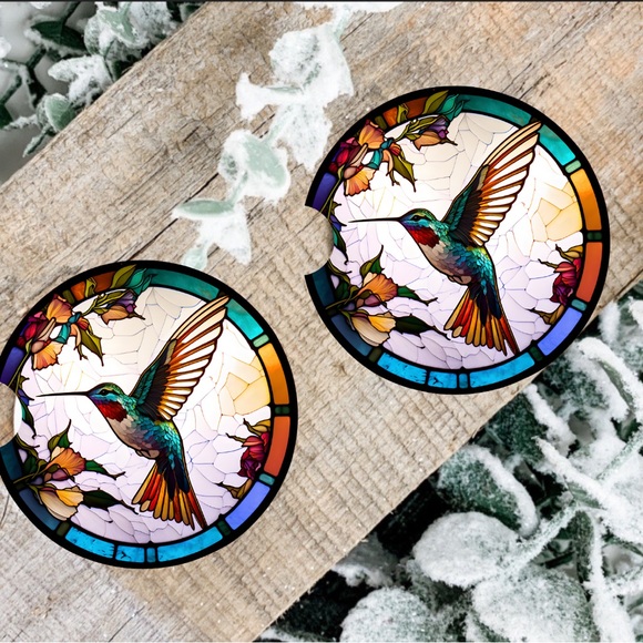 Handmade Hummingbird Car Coasters | New Set Of Two Hummingbird Car Coasters - Picture 1 of 4
